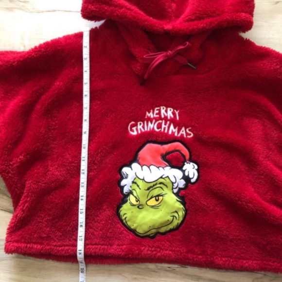Merry Grinchmas Red Holiday Sherpa Cropped Sweater - Picture 4 of 5